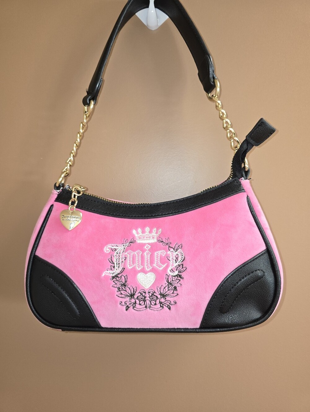 NWOT RARE Y2K Juicy Couture Velour Heritage Shoulder Bag Crown Logo Baguette